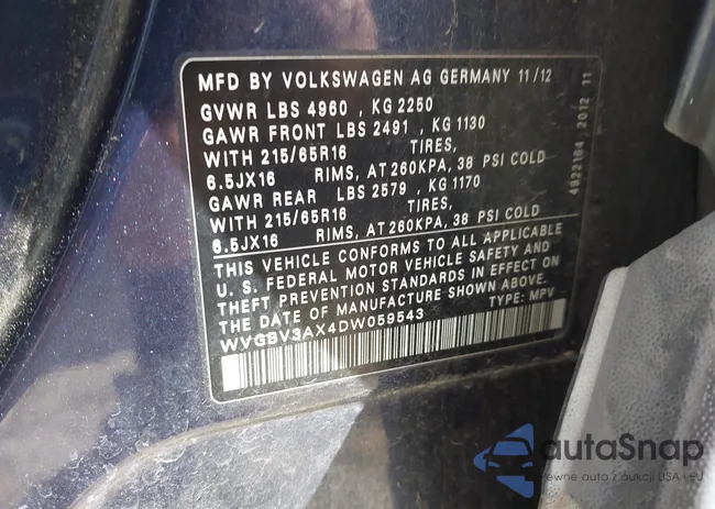 WVGBV3AX4DW059543: 42624647