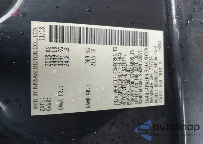 1N4BL4DW3KN304909: 42625557