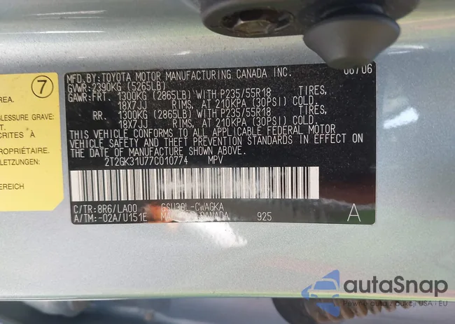 2T2GK31U77C010774: 42625655