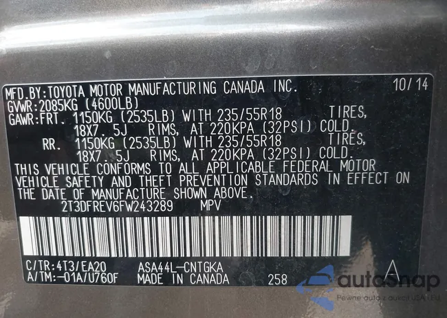 2T3DFREV6FW243289: 42625889