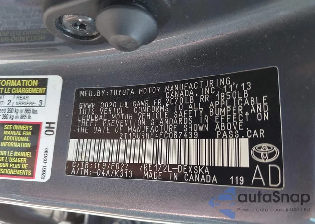 2T1BURHE4EC067439: 42624997