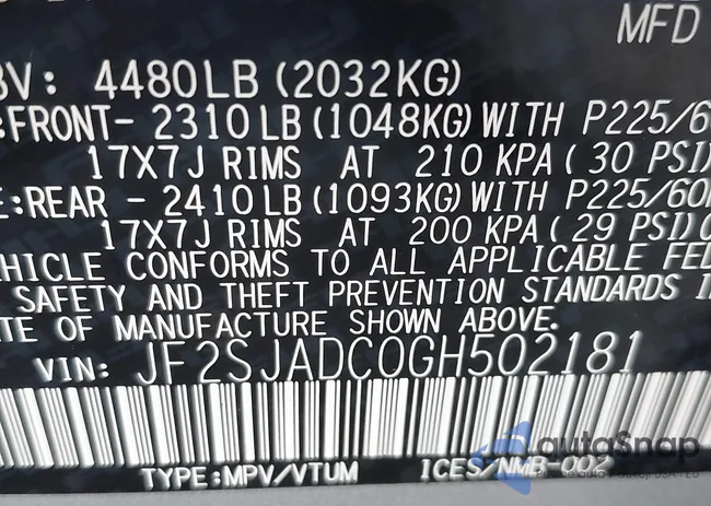 JF2SJADC0GH502181: 42626590