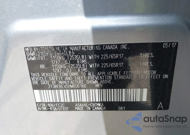 2T3RFREV5HW656166: 42626361