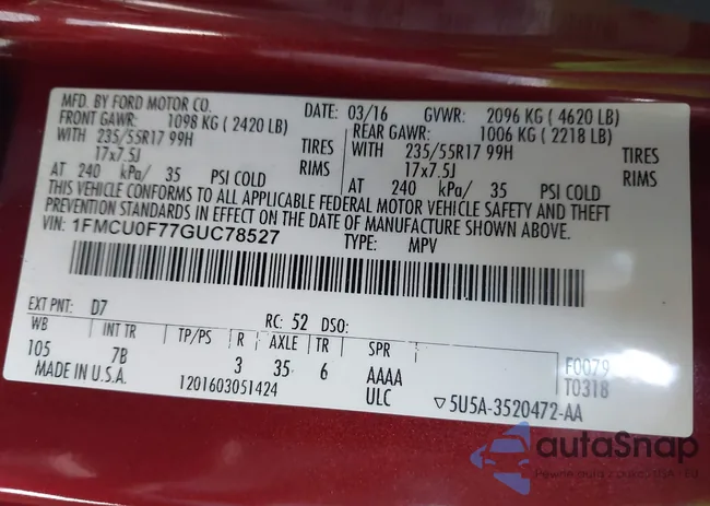 1FMCU0F77GUC78527: 42627388