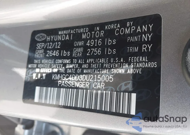 KMHGC4DD3DU215005: 42627565