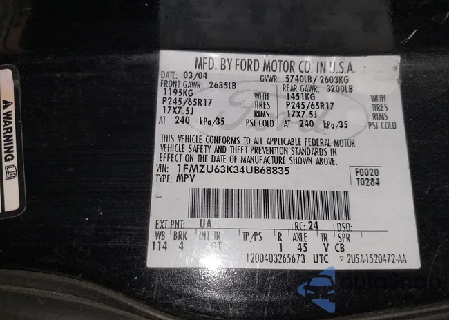 1FMZU63K34UB68835: 42627689