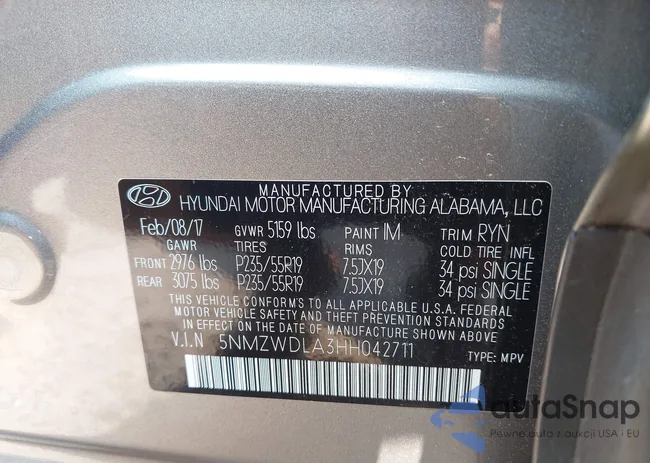 5NMZWDLA3HH042711: 42627810