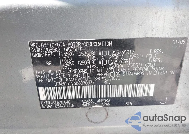 JTMBD31V686070037: 42627093