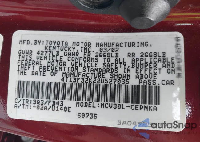 4T1BF32K22U527035: 42627270