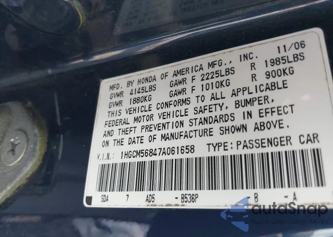 1HGCM56847A061658: 42627345