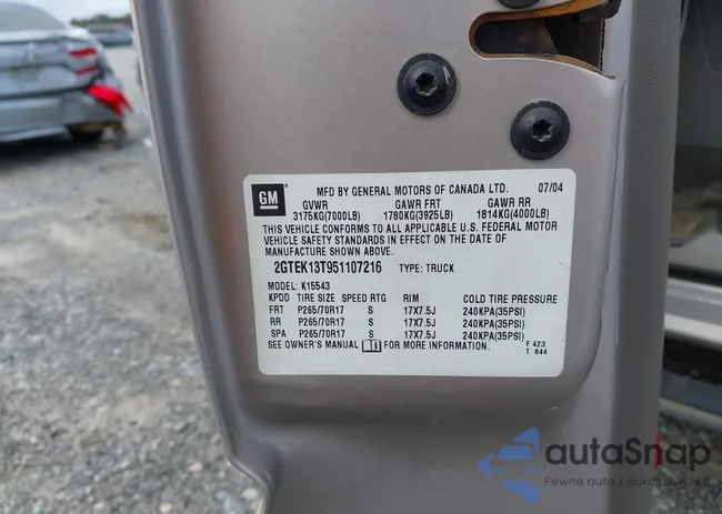 2GTEK13T951107216: 42628457