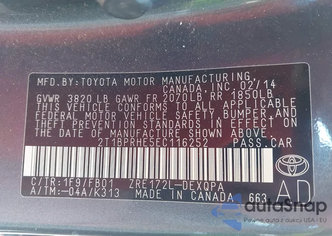 2T1BPRHE5EC116252: 42628720