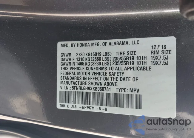 5FNRL6H9XKB060781: 42628009