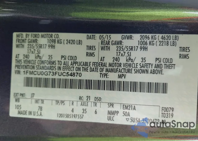 1FMCU0G73FUC54870: 42628120