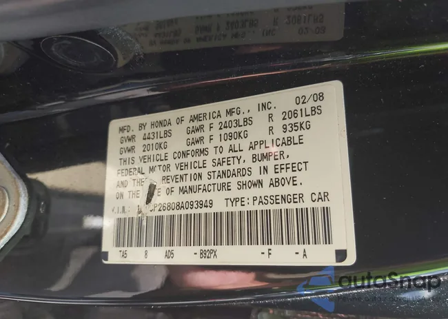 1HGCP26808A093949: 42628127