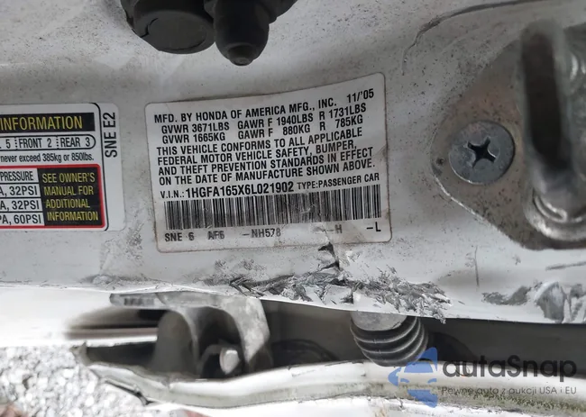 1HGFA165X6L021902: 42628353