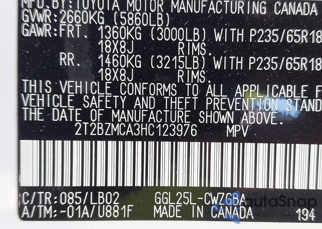 2T2BZMCA3HC123976: 42629460