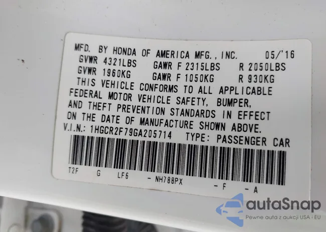 1HGCR2F79GA205714: 42629557