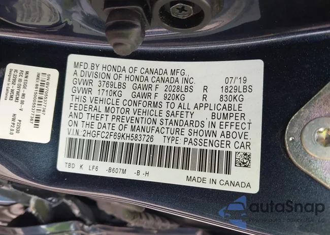 2HGFC2F69KH583726: 42629679