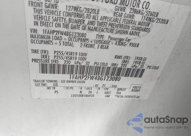 1FAHP2FW4BG123080: 42629084