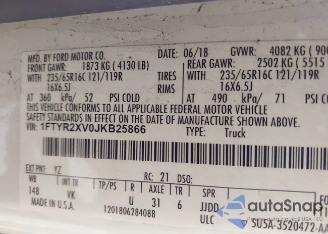 1FTYR2XV0JKB25866: 42630906