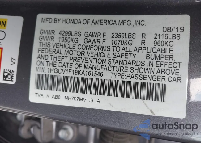 1HGCV1F19KA161546: 42630053