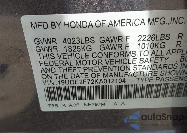 19UDE2F72KA012104: 42630137