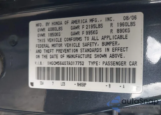 1HGCM56407A017752: 42630305