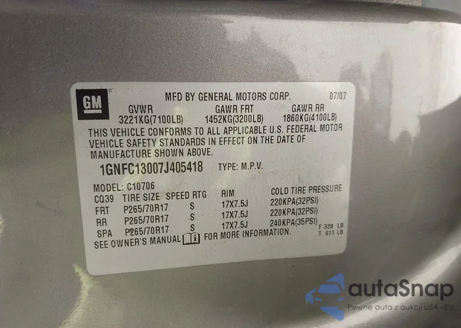 1GNFC13007J405418: 42631830