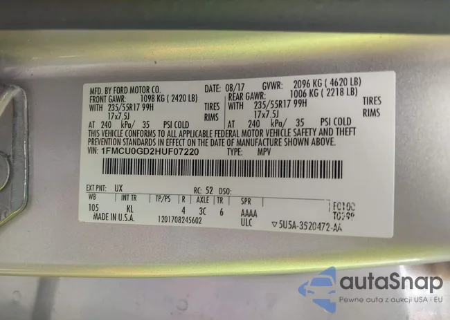 1FMCU0GD2HUF07220: 42631917