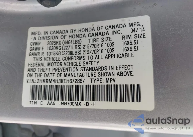 2HKRM4H38EH672867: 42631925