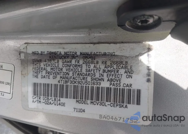 4T1BF30K92U501633: 42631933