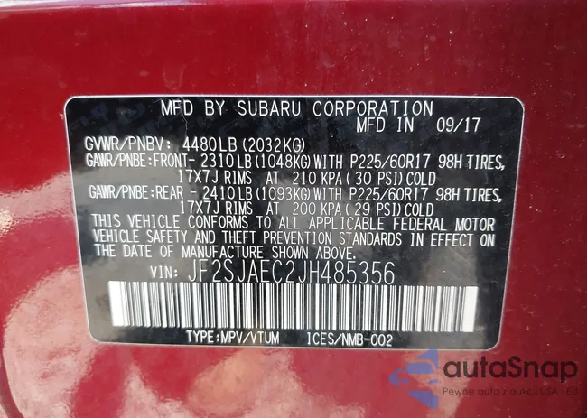 JF2SJAEC2JH485356: 42630978