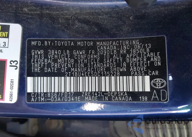 2T1BU4EE5DC115228: 42631030