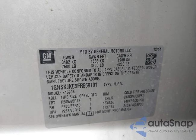 1GNSKJKC5FR569101: 42631110