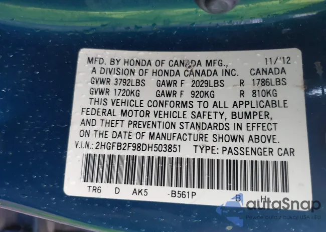 2HGFB2F98DH503851: 42631160