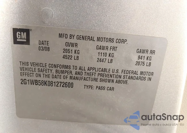 2G1WB58K081272600: 42632538