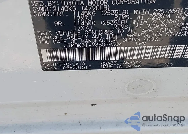 JTMBK31V985059304: 42632623