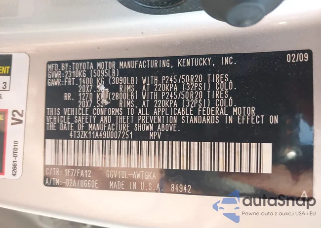 4T3ZK11A49U007251: 42632647