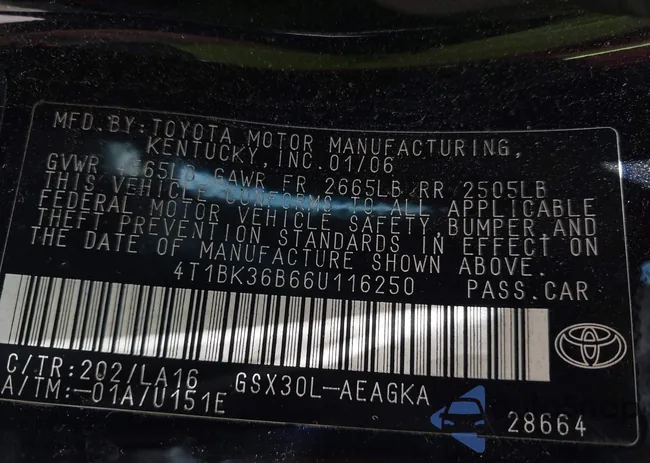 4T1BK36B66U116250: 42632921