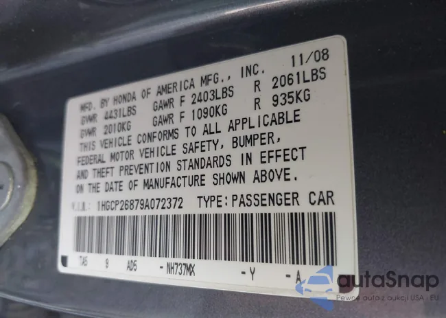 1HGCP26879A072372: 42632111