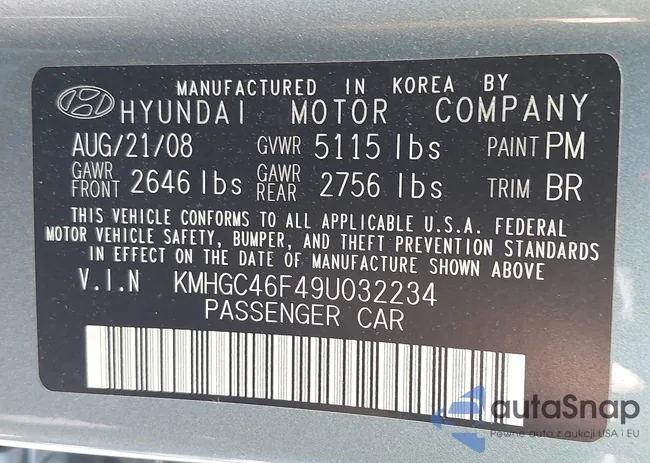 KMHGC46F49U032234: 42634440