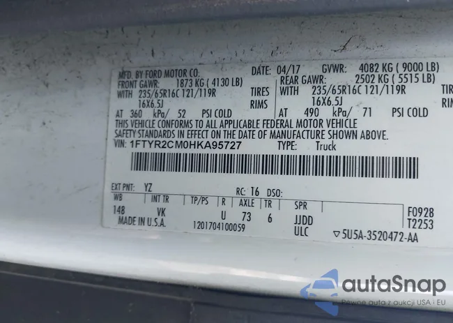 1FTYR2CM0HKA95727: 42634547