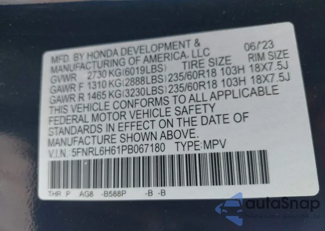 5FNRL6H61PB067180: 42634627