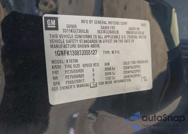 1GNFK13087J355127: 42634200