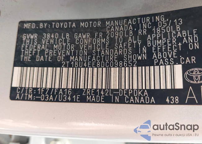 2T1BU4EE8DC098652: 42634212