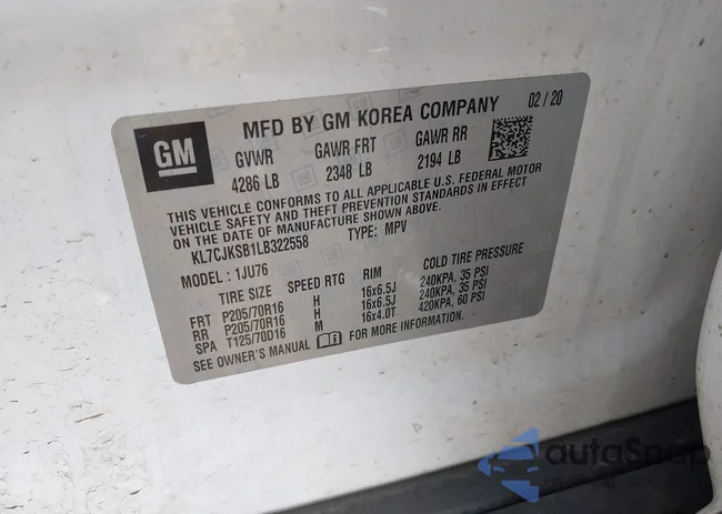 KL7CJKSB1LB322558: 42634345