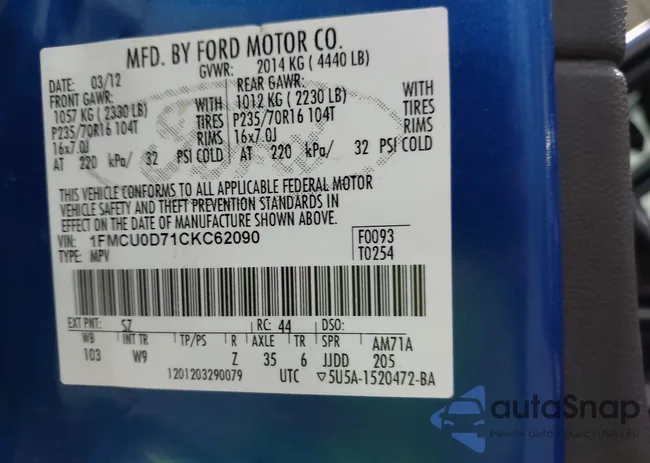 1FMCU0D71CKC62090: 42635811