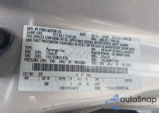 1FAHP3E26CL242679: 42636900