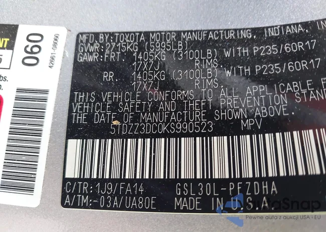 5TDZZ3DC0KS990523: 42636017